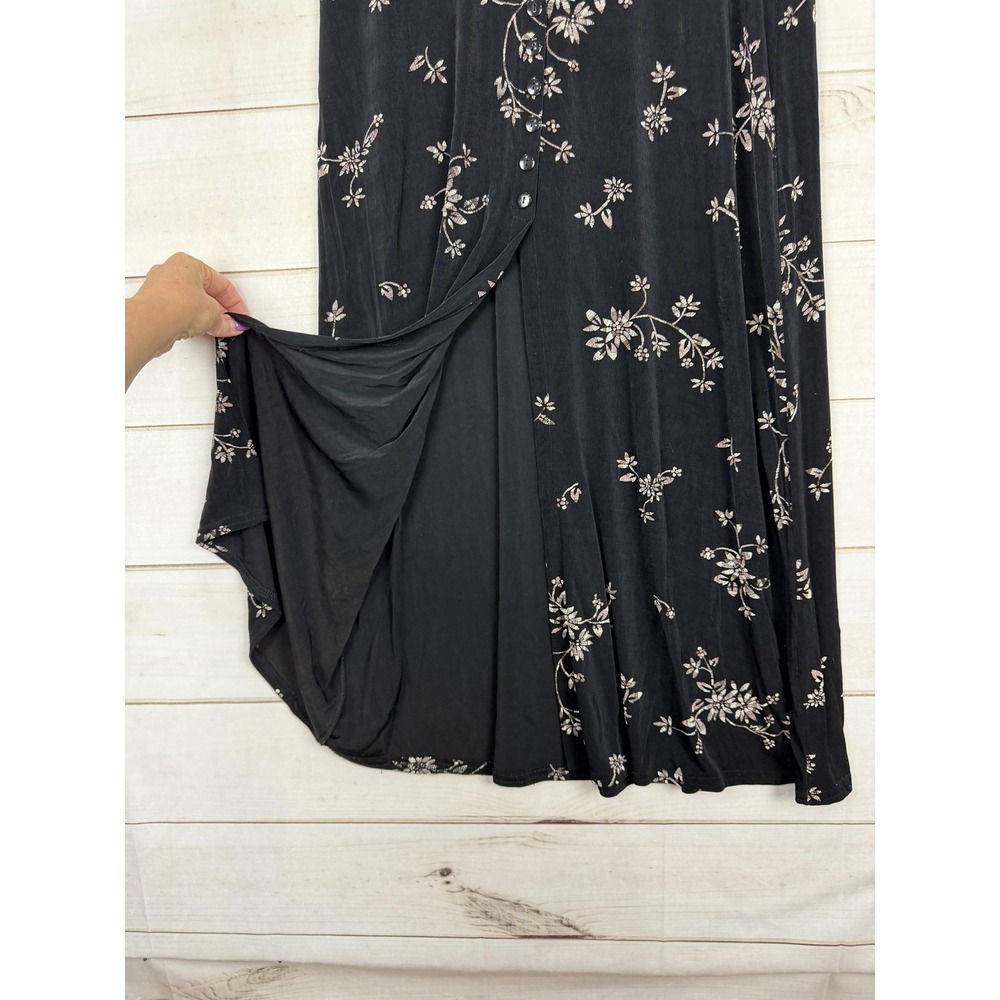 ES SL Top Skirt Set Womens Medium Black Floral Jersey 2 Piece Made USA - Picture 12 of 15